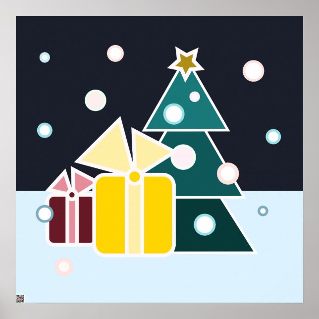 Poster Presentes de árvore de Natal escandinava retrô Art (Frente)