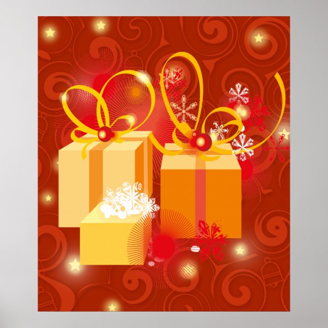Poster Presentes de Natal vermelho e Dourado (Frente)