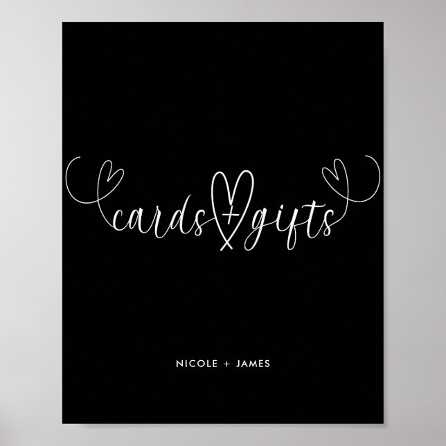 Poster Presentes e Cartões de Casamento Preto e Branco Mo (Frente)