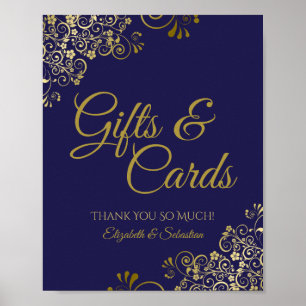 Poster Presentes e placas de casamento azul e Dourado do 