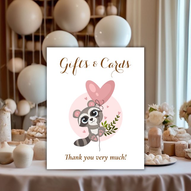 Poster Presentes e placas de Chá de fraldas de guaxinim (Minimalist Cute Raccoon Baby Shower Gifts & Cards Poster)