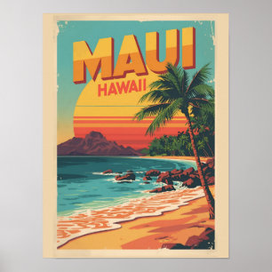 Poster Presentes lembranças vintage Maui havaí praia trop
