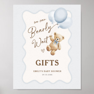 Poster Presentes para Chá de Bebê Menino Urso de Pelúcia