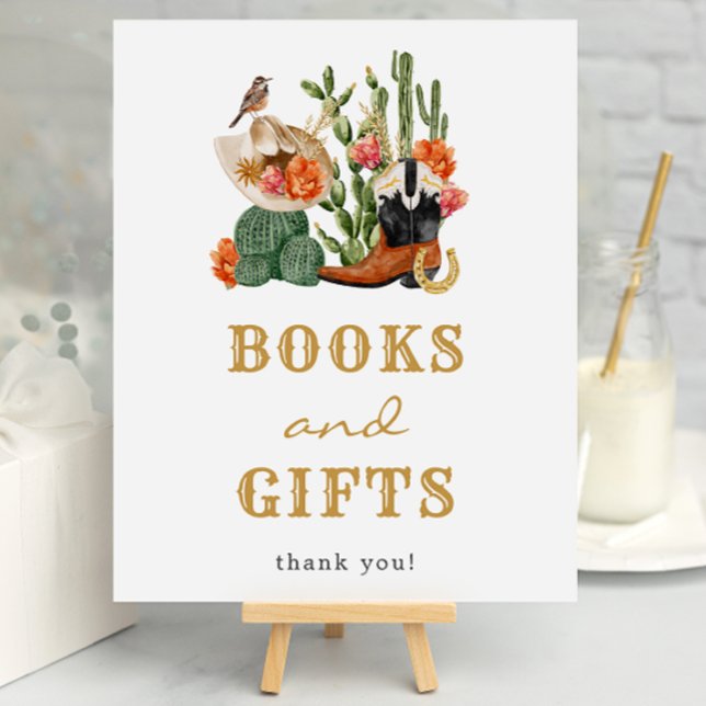 Poster Presentes para Chá de Bebê no Estilo Western (Western Boho Baby Shower Books and Gifts Poster by Painted Paperie
)