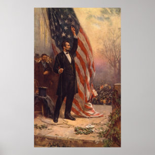 Póster Presidente Abraham Lincoln sob a bandeira