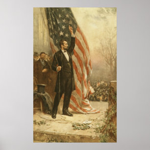 Póster Presidente Abraham Lincoln Sob Bandeira Americana