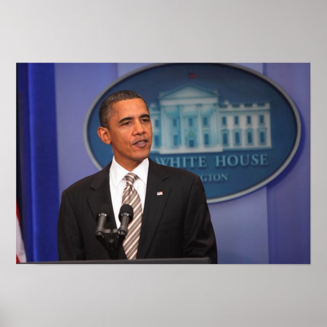 Póster Presidente Barack Obama faz um anúncio (Frente)