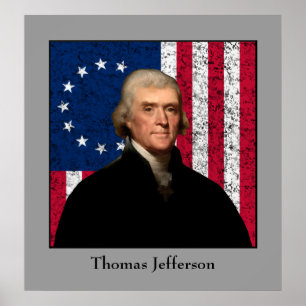 Póster Presidente Jefferson e a bandeira americana