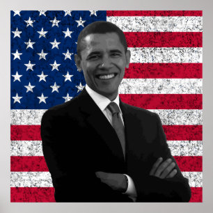 Poster Presidente Obama e a bandeira americana