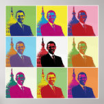 Poster Presidente Obama Pop Art<br><div class="desc">Versão pop Art do primeiro retrato presidencial de Obama (2009). Em uma pesquisa de fevereiro de 2009 realizada na Europa Ocidental e nos EUA pela Harris Interative for France 24 e pelo International Herald Tribune,  Obama foi classificado como o líder mundial mais respeitado,  assim como o mais poderoso.</div>