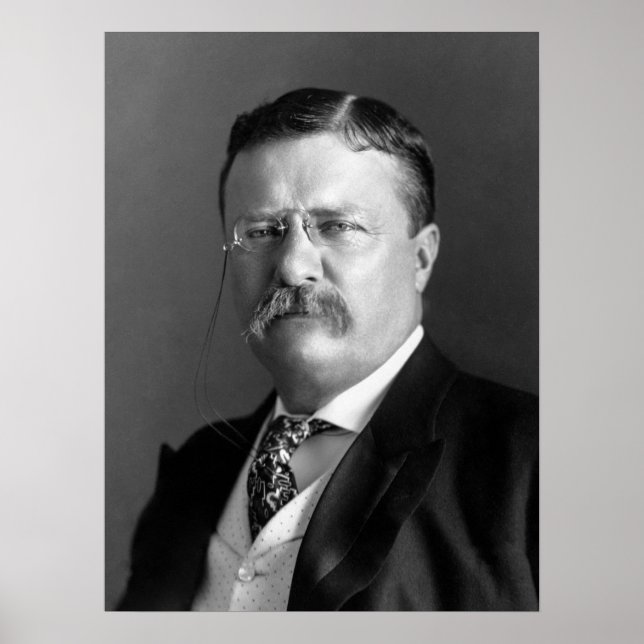 Poster Presidente Theodore Roosevelt Preto e Branco (Frente)