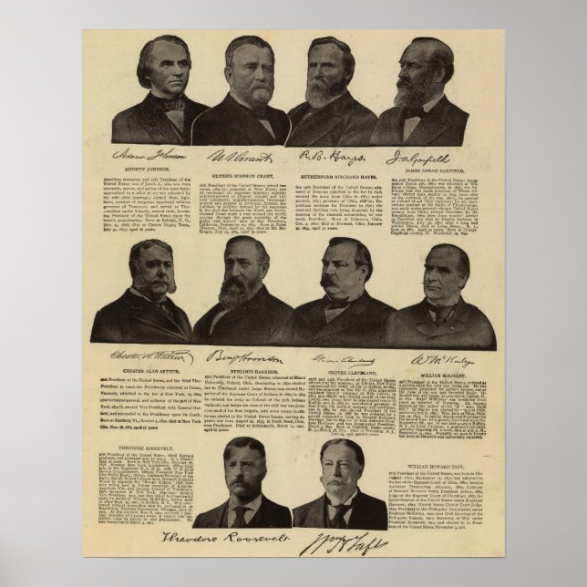 Póster Presidentes EUA, autógrafos, biografias (Frente)