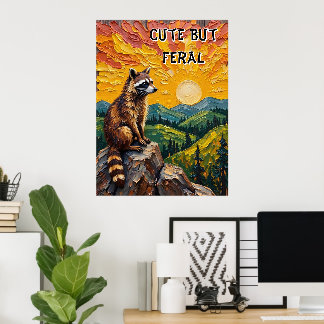 Poster Preso Pintado: Raccoon em Rocky Perch