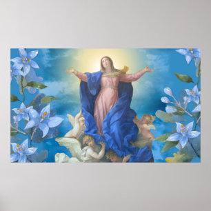 Poster Presunção Religiosa de Mary Angels Blue Floral B