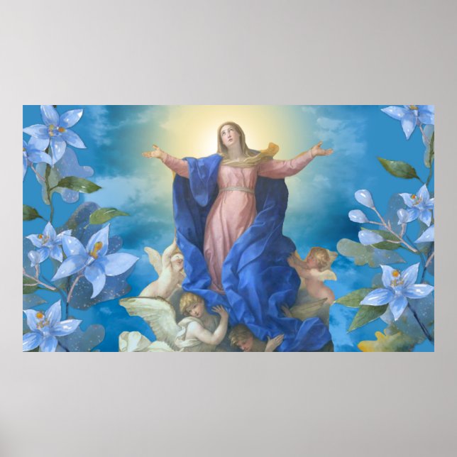 Poster Presunção Religiosa de Mary Angels Blue Floral Ba (Frente)