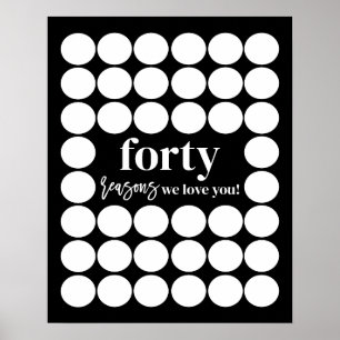 Poster Preto 40 Razões Para Te Amarrarmos O Aniversário.