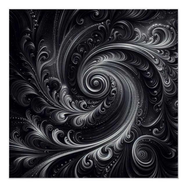 Póster Preto Branco Cinza Abstrato Moderno Simples Redemo (Frente)