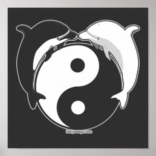Póster Preto/branco dos golfinhos de Yin Yang
