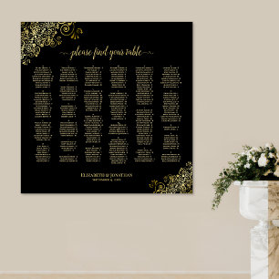 Poster Preto com Gráfico de Assentos Alfabéticos Dourados