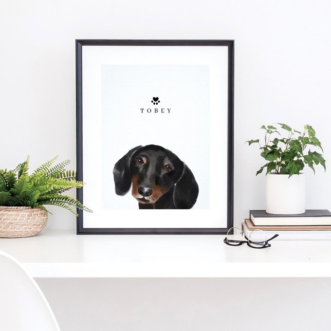 Poster Preto Dachshund Watercolor Ilustração Cão Nome (Criador carregado)