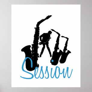 Poster preto do branco da sessão do jazz da