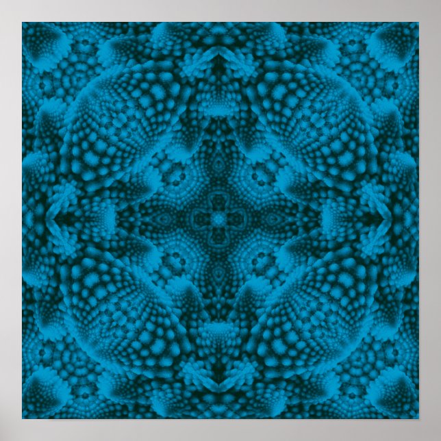 Poster Preto e Azul Vintagem Azul Caleidoscópio Fractal (Frente)