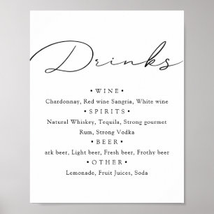 Poster Preto e Branco. bar de cardápio de na moda