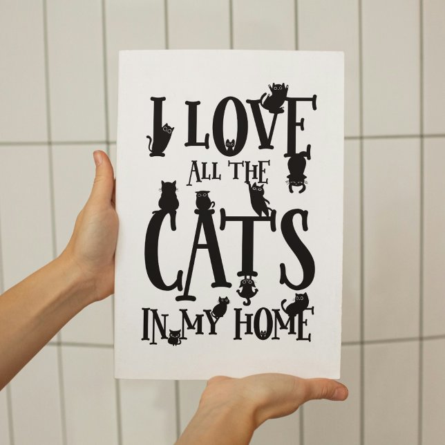 Poster Preto e branco bonitos Eu amo todos os gatos em mi (I Love All The Cats In My Home Poster)