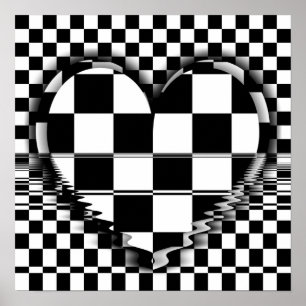 Poster preto e branco Checkered da arte Op do