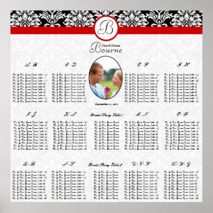 Poster Preto e Branco - Damasco FloralFoto Vermelho