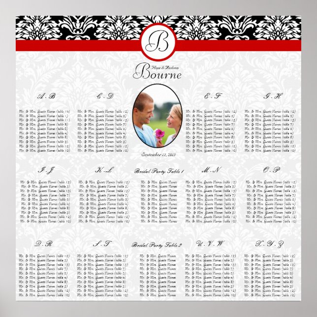 Poster Preto e Branco - Damasco FloralFoto Vermelho (Frente)