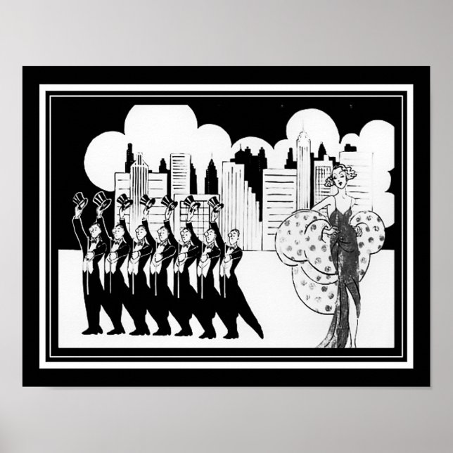 Poster Preto e Branco, Deco de Arte de 1920, tempo de exi (Frente)