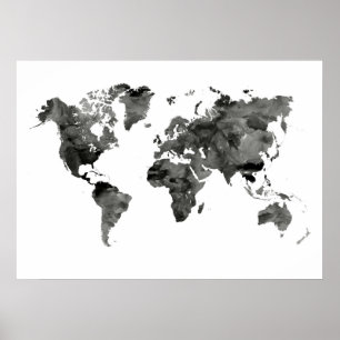 Poster preto e branco do mapa do mundo