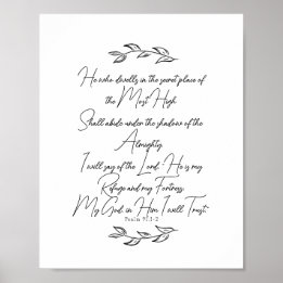Poster Preto e Branco Elegante Folhas Salmo 91 Cristão