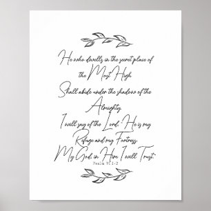 Poster Preto e Branco Elegante Folhas Salmo 91 Cristão