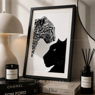 Poster Preto e Branco Leopardo e Pantera Preta