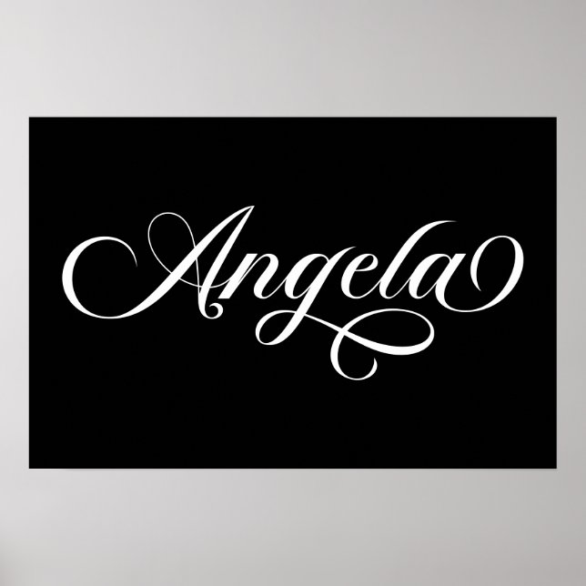 Poster Preto e Branco Letreiro Elegante Angela (Frente)