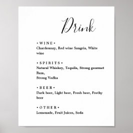 Poster Preto e branco. Menu de bar de casamento minimalis