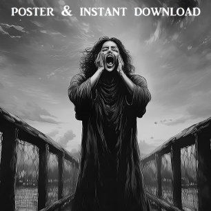 Póster Preto e branco O Gritar inspirado no Trabalho de a