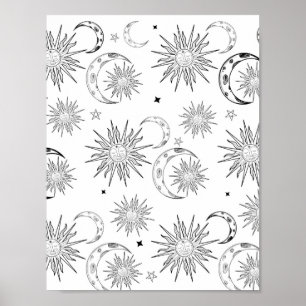 Poster Preto e Branco Sol Caprichoso Astrologia Celestial