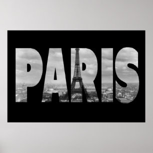 Poster Preto e Branco Vintage Paris e Torre Eiffel