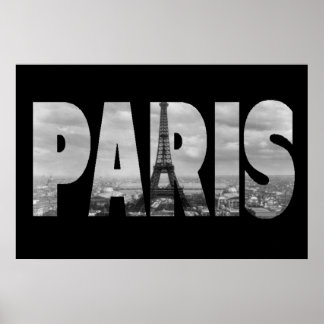 Poster Preto e Branco Vintage Paris e Torre Eiffel
