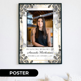 Poster Preto e Dourado Floral Mármore Memória Funeral Amo