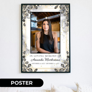 Poster Preto e Dourado Floral Mármore Memória Funeral Amo