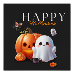 Póster Preto e Laranja Fofo Feliz Halloween