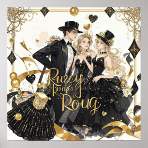 Poster Preto e ouro, luxo rico, estilo Moulin Rouge