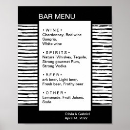 Poster Preto elegante listrado chique. Menu de bar de cas