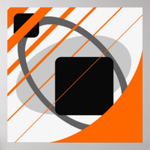 Póster Preto esbranquiçado cinzento alaranjado abstrato