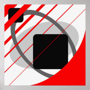 Póster Preto esbranquiçado cinzento vermelho abstrato