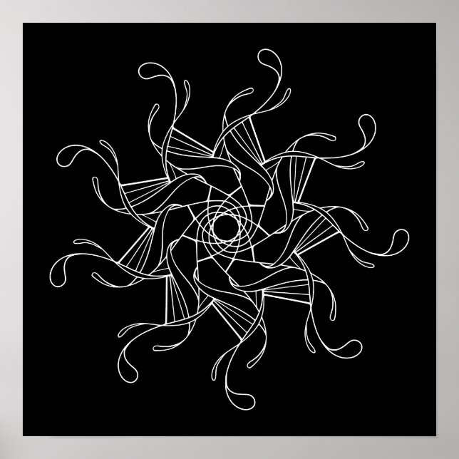 Poster Preto Fundo Mandala Grande Coloração para Adultos (Frente)